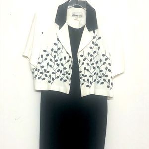 🌞 Allison-Che Vintage 70s 80s black midi dress white embroidered jacket size 12P
